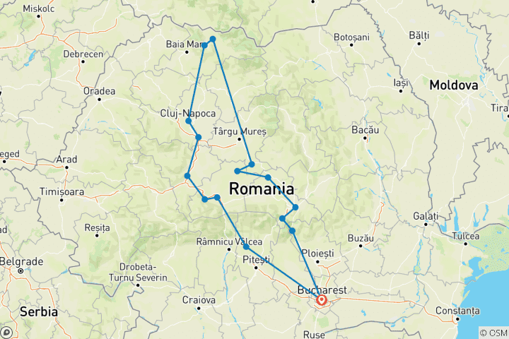 Kaart van Klassieke rondreis door Roemenië - in kleine groep