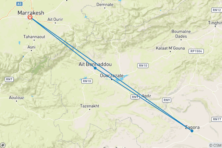 Mapa de Aventura en la ciudad y el desierto de Marrakech 5D/4N