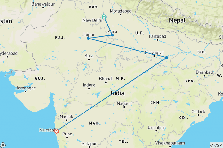 Map of Best of North India with Mumbai