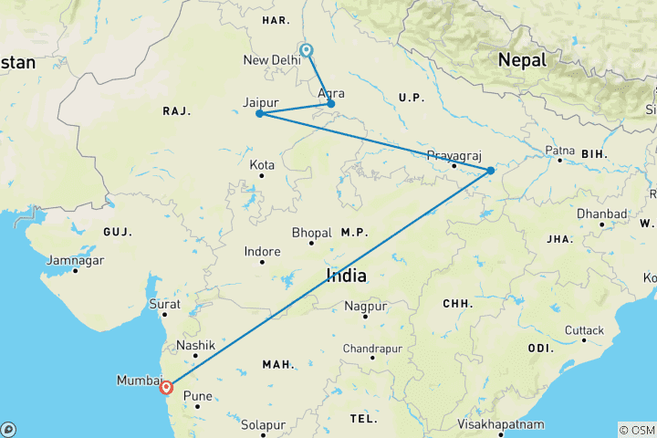 Map of Best of North India with Mumbai