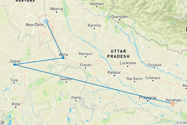 Carte du circuit Circuit du Triangle d'Or avec Varanasi