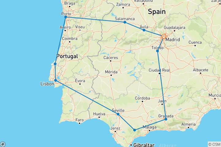 Carte du circuit Les incontournables de l'Espagne et du Portugal