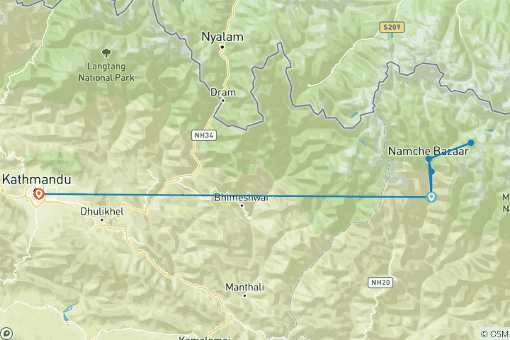 Map of 07 days Glimpse of Everest Trek