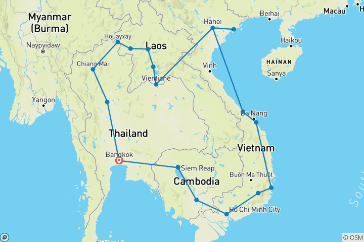 Mapa de Circuito del sudeste asiático - desde Bangkok Pase de viaje exprés