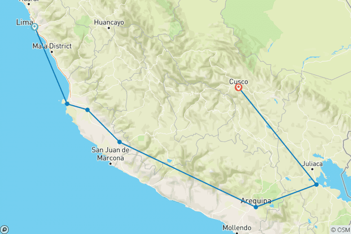 Kaart van Lima naar Cuzco Express reispas