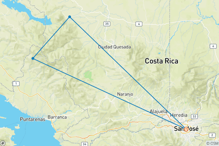 Map of Costa Rica Nature Explorer 8D/7N