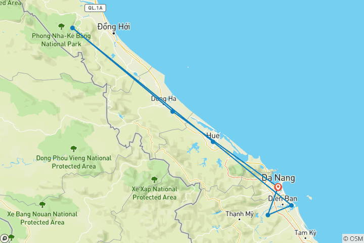 Carte du circuit 7 jours d'expérience au centre du Vietnam : Patrimoine et beauté