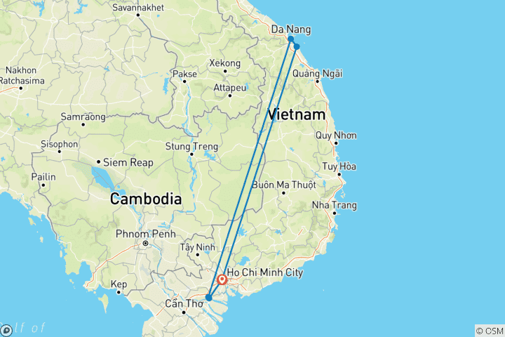 Carte du circuit Voyage culturel de 7 jours dans le sud et le centre du Vietnam
