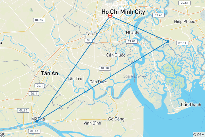 Carte du circuit Circuit de 4 jours dans le sud du Vietnam