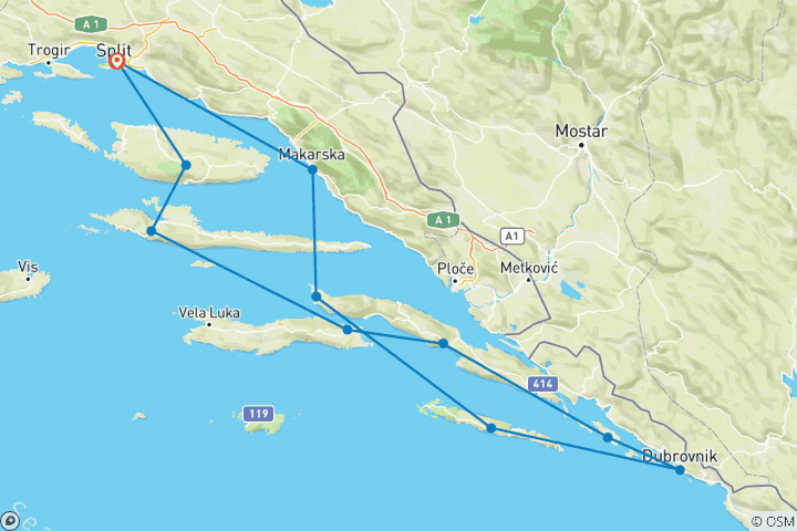 Map of Sailing Split - 8 days