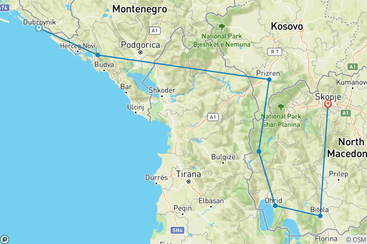 Carte du circuit L'aventure de la vraie nourriture dans les Balkans