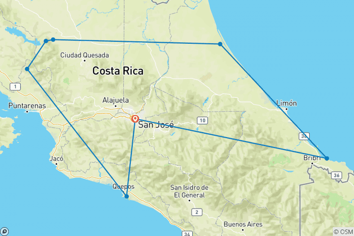 Mapa de Aventura completa en Costa Rica 14D/13N