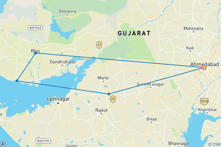 Carte du circuit Visite des plages du Gujarat et Rann Utsav