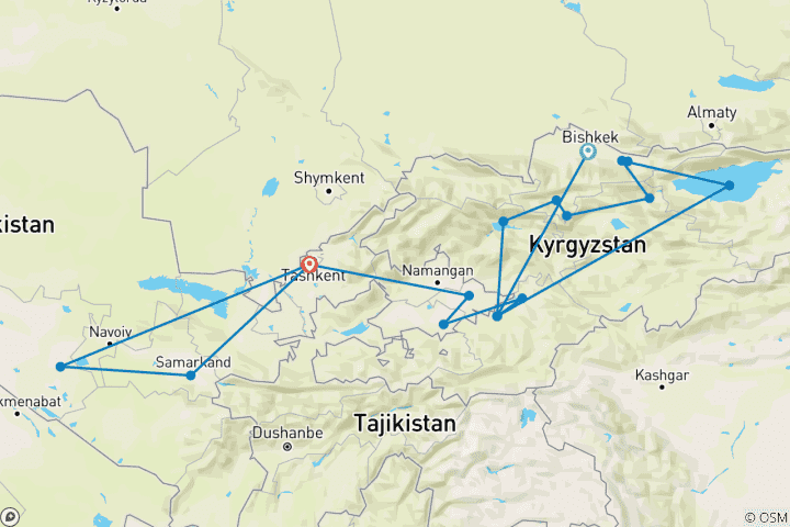 Kaart van Ontdek Centraal Azië (17 bestemmingen)