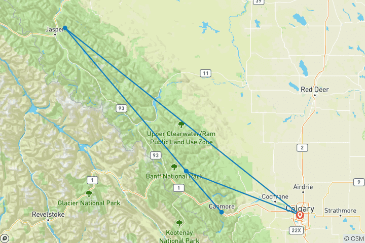 Mapa de Montañas Rocosas de Canadá - 7 días