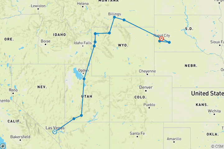 Map of Western Frontiers (End Rapid City, 10 Days)