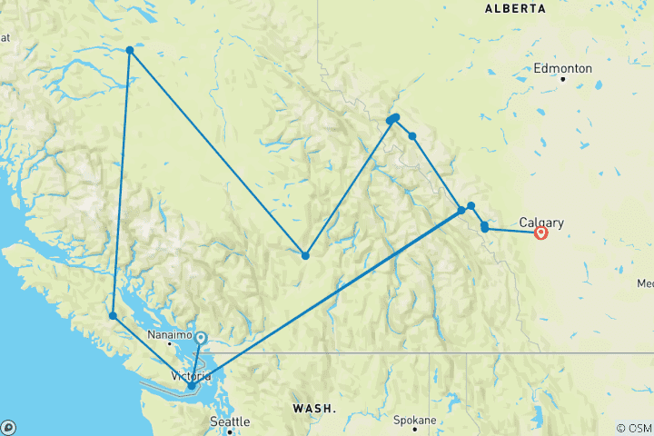 Carte du circuit Les spectaculaires Rocheuses canadiennes (9 jours)