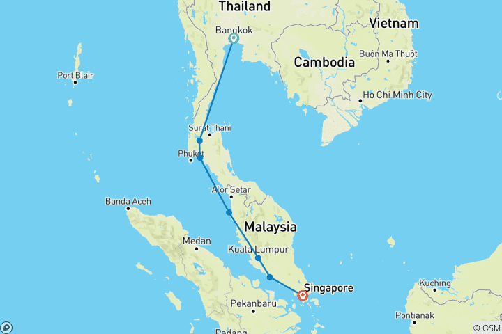 Carte du circuit Real Bangkok to Singapore (7 destinations)