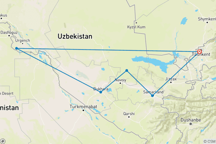 Carte du circuit Les points forts de l'Ouzbékistan