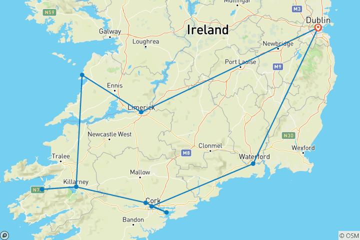 Map of Treasures of Ireland (End Dublin, 6 Days)