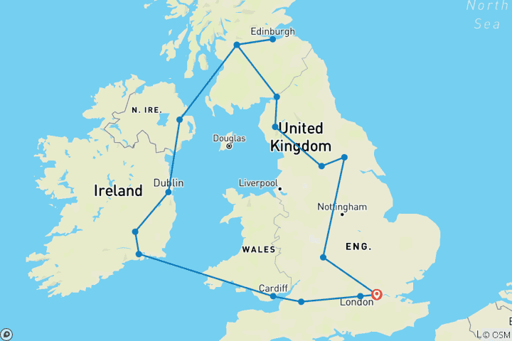 Kaart van Groot-Brittannië & Ierland – 10 dagen