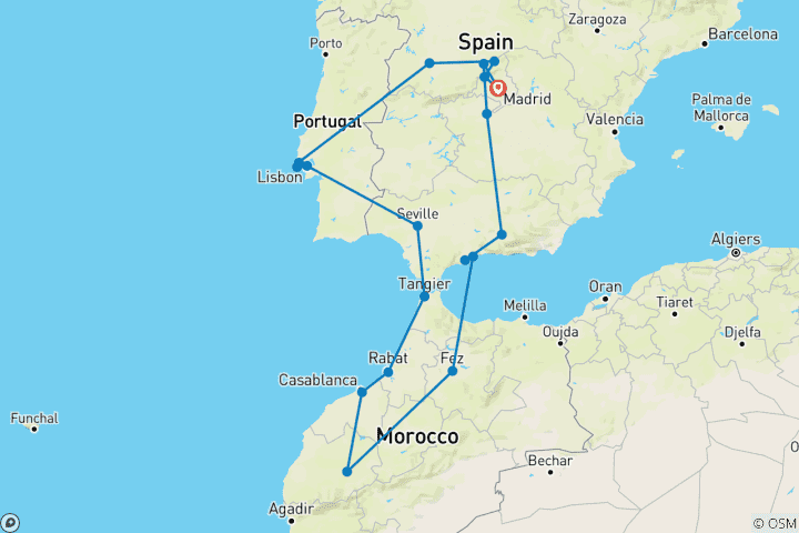 Map of Highlights of Spain, Morocco and Portugal (2025, End End Madrid)