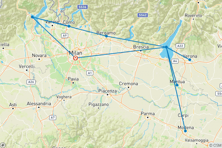 Map of Best of the Italian Lakes (9 Days)