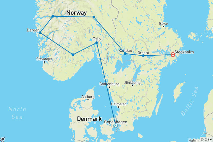 Carte du circuit Les points forts de la Scandinavie (12 jours)