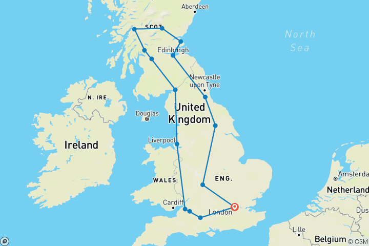 Carte du circuit Grande- Bretagne étonnante - 10 jours