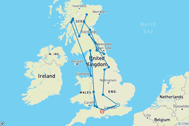 Carte du circuit Grande Bretagne (nuits à Londres)