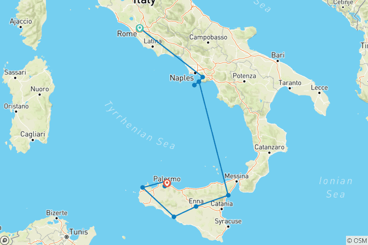 Map of Southern Italy and Sicily (10 Days)