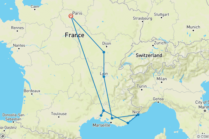 Map of Wonderful France (9 Days)