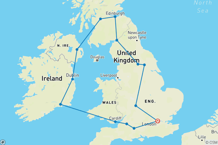 Carte du circuit Points forts de la Grande- Bretagne et de l'Irlande - 10 jours