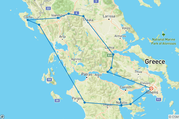 Map of Secrets of Greece including Corfu (11 Days)