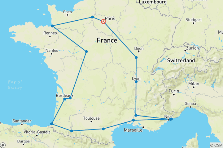 Mapa de Lo mejor de Francia - 13 días