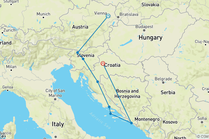 Map of Highlights of Austria, Slovenia and Croatia (End Zagreb, 14 Days)