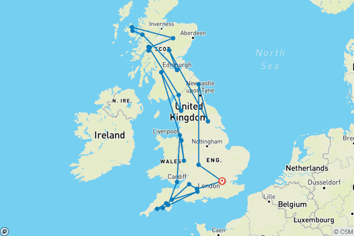Carte du circuit Best of Britain (nuits à Londres)