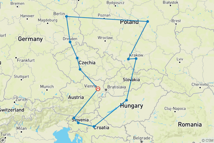 Map of Highlights of Eastern Europe (Start Vienna, End Vienna, 17 Days)