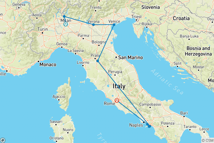 Carte du circuit Gloire de l'Italie - 13 jours