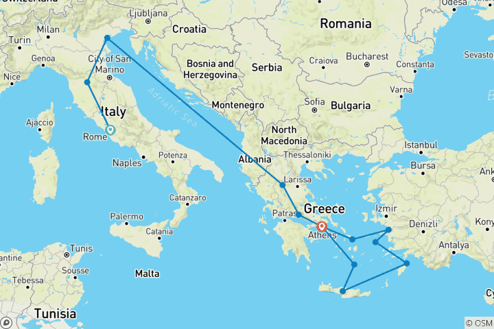 Map of Best of Italy and Greece (14 Days)