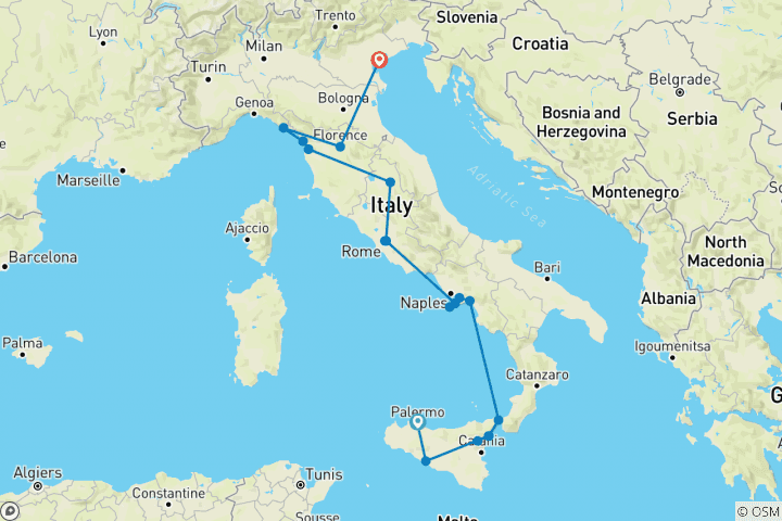 Carte du circuit Le meilleur de l'Italie et de la Sicile- 15 jours