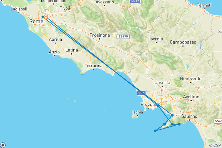 Carte du circuit Rome et la côte amalfitaine - 7 jours/6 nuits