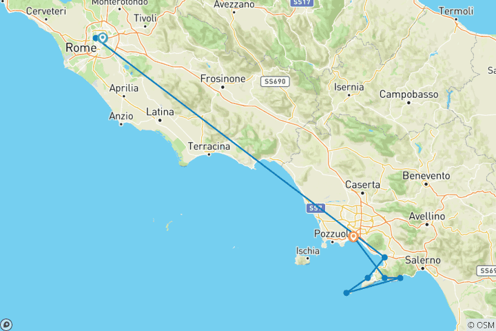 Map of Rome to Amalfi Coast - 7 Days/6 Nights