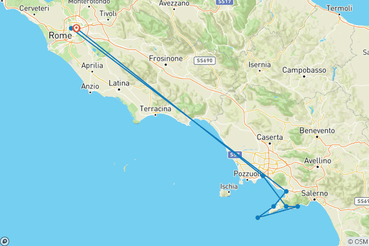 Carte du circuit De Rome à la côte amalfitaine - 7 jours/6 nuits