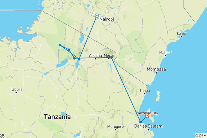 Carte du circuit Route vers Zanzibar