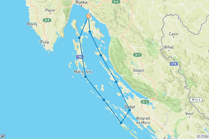 Karte von Kvarner Bucht mit dem Fahrrad & Boot - Deluxe