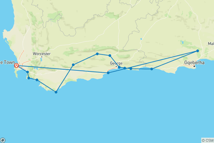 Map of Garden Route & Addo Group Adventure - 6 Days