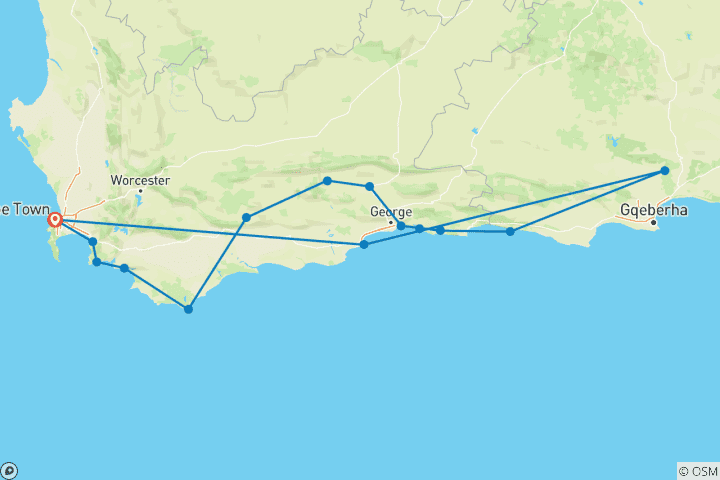 Mapa de Aventura en la ruta jardín y grupo Addo - 6 días