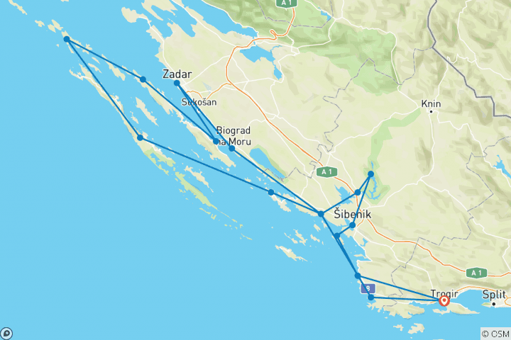 Carte du circuit Vélo et bateau en Dalmatie du Nord - Deluxe