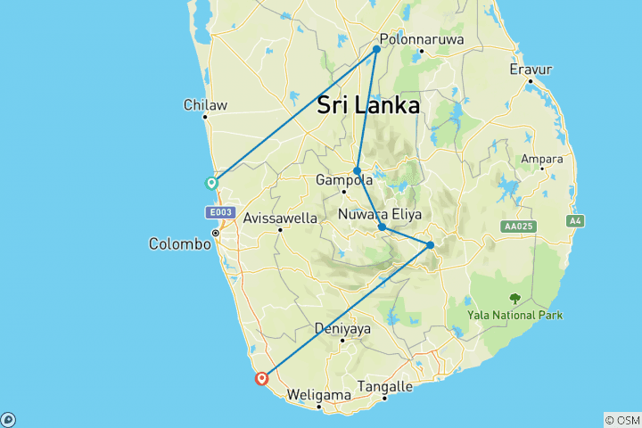 Carte du circuit Sri Lanka : Jardins d'épices et bords de mer